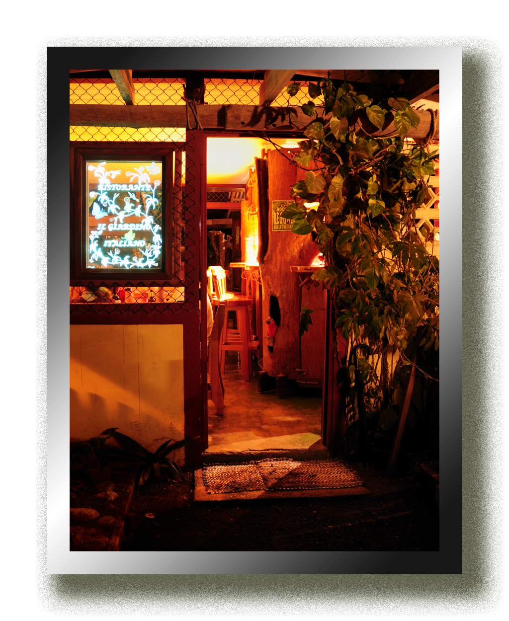 The entrance of Il Giardino Italian Restaurant in Puerto jimenez, Osa Peninsula