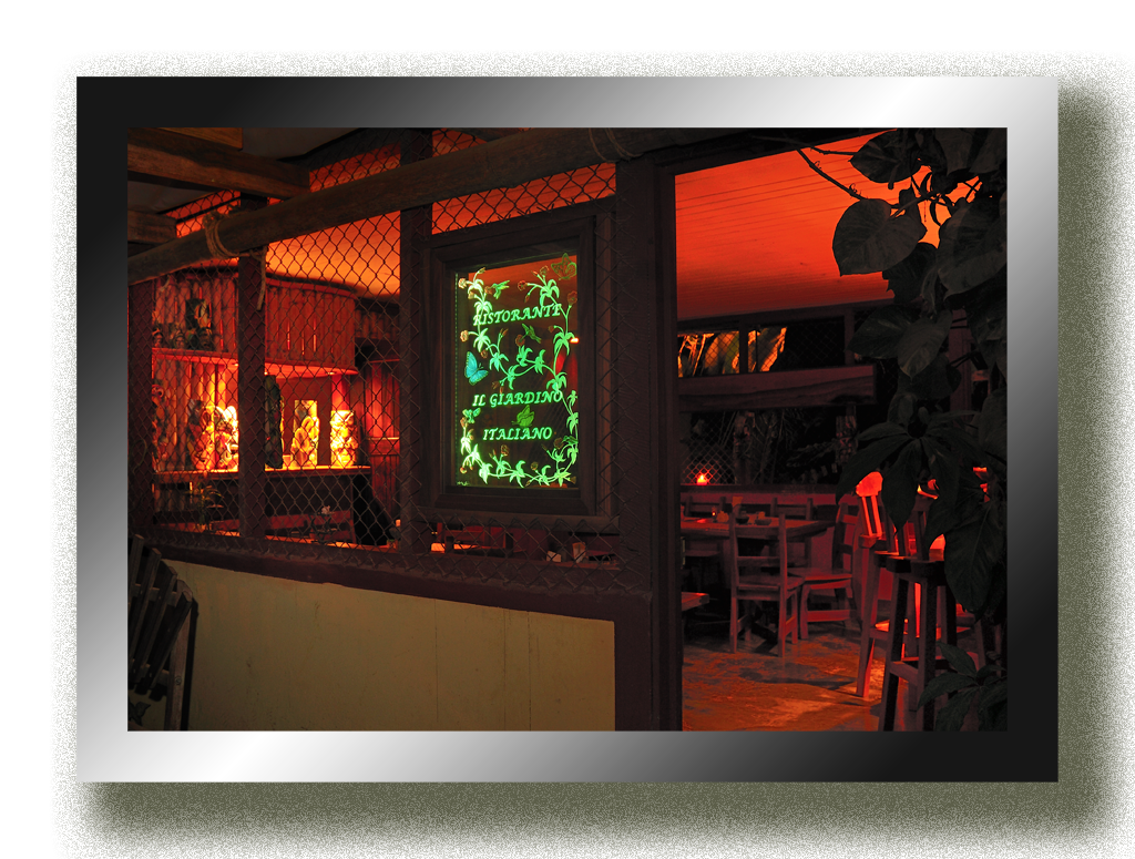 the front door at Il Giardino italian restaurant in Puerto jimenez, Osa Peninsula