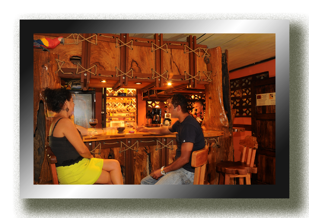 The artistic bar at Il Giardino Italian restaurant in Puerto jimenez, Osa Peninsula, Made by Rarewood